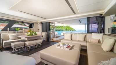 Liquid Sky's spacious saloon, looking aft