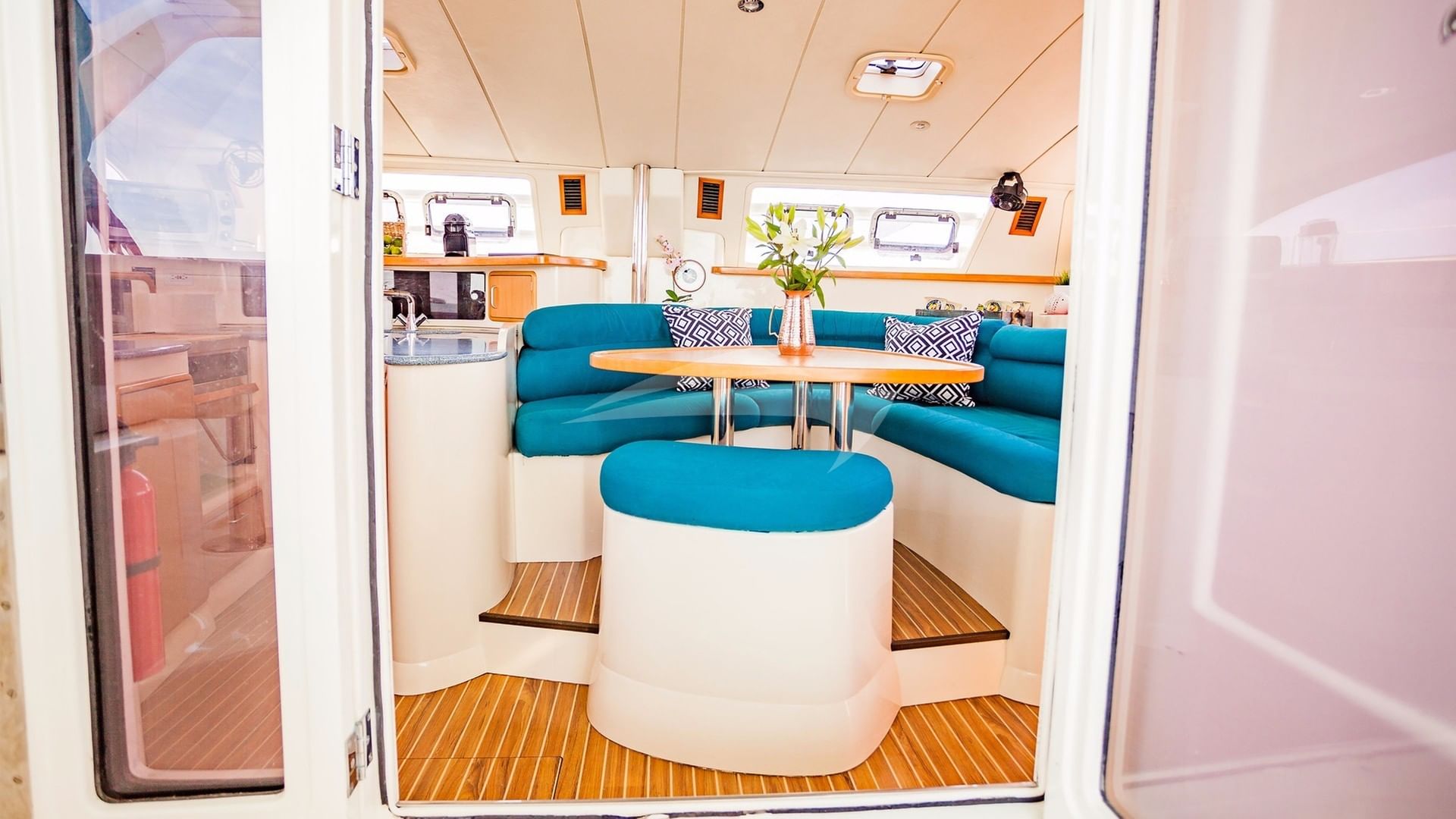 Stepping from Aft Deck into Salon