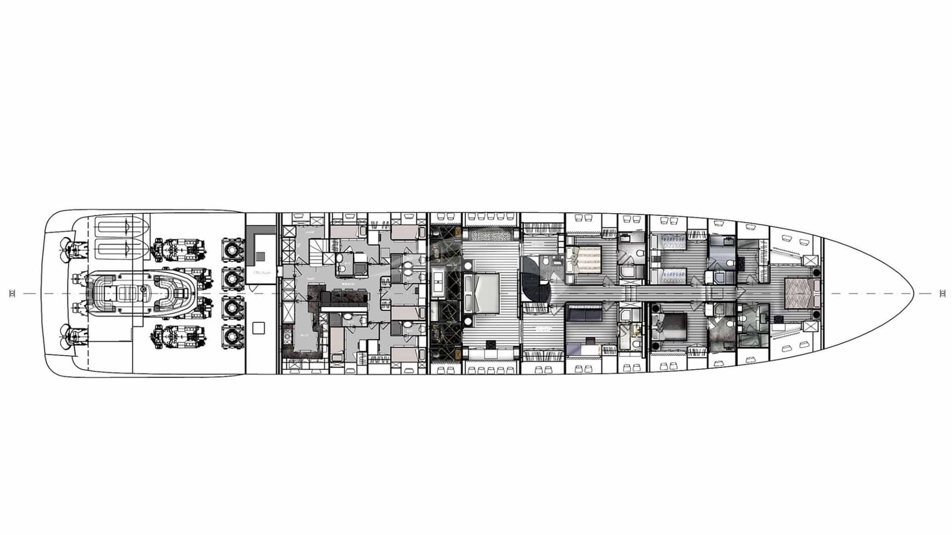Luxury charter yacht layout diagram for DA VINCI