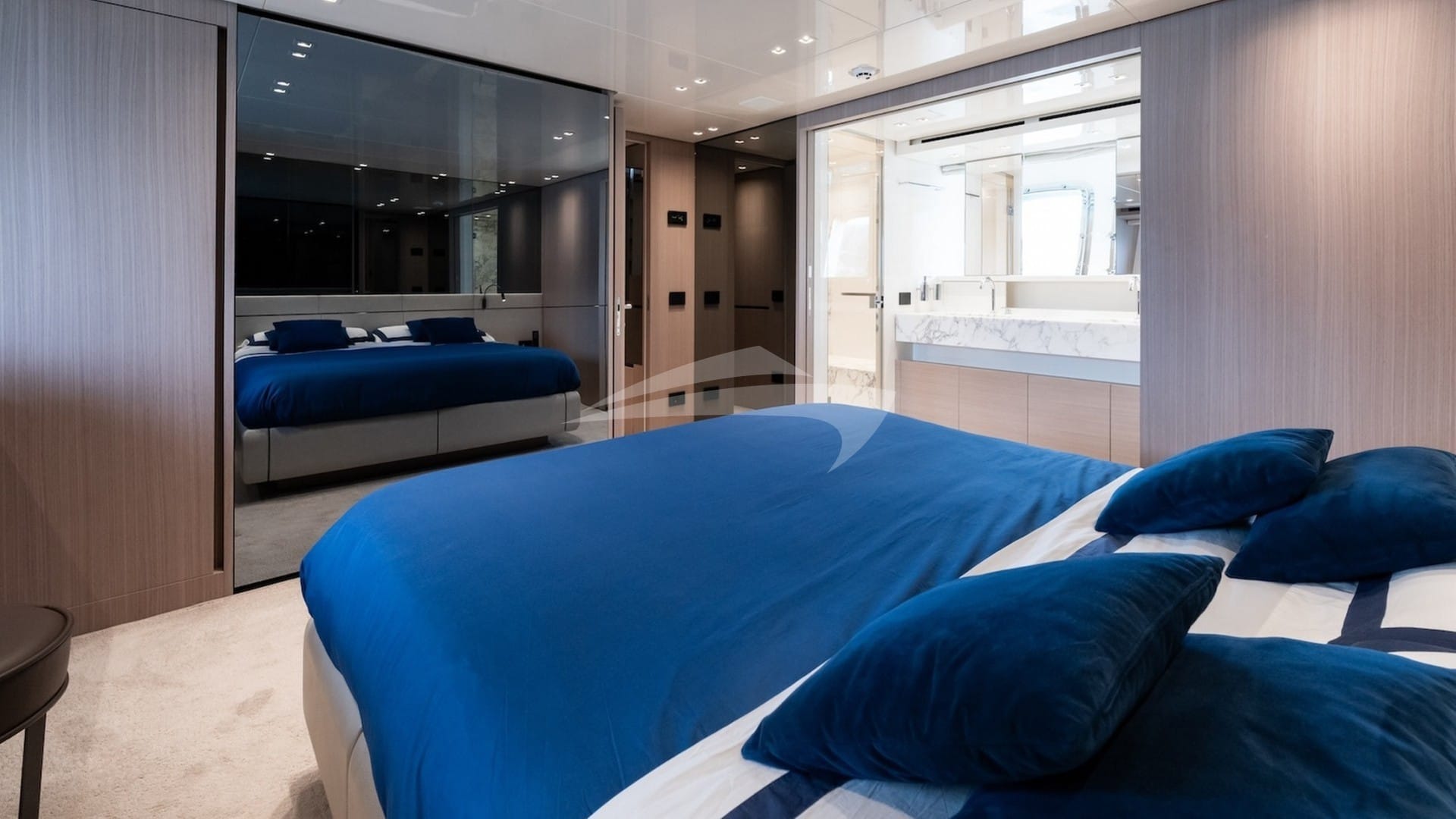 Master stateroom with large Smart TV