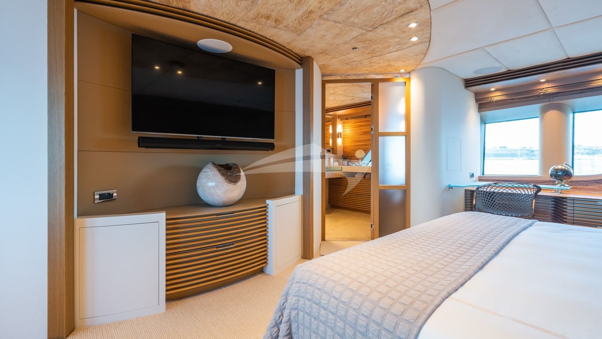 Master stateroom with Smart TV