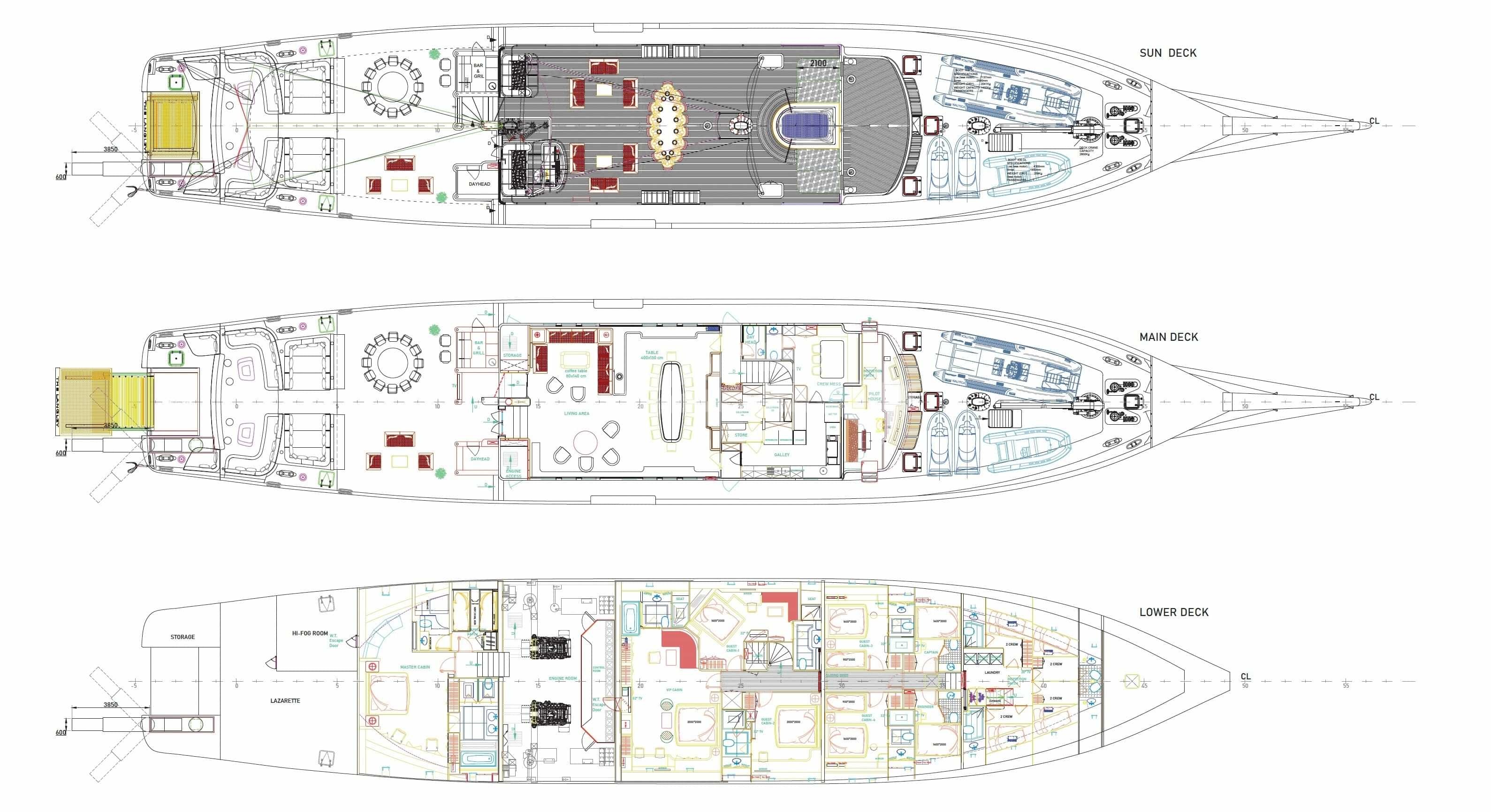 Luxury charter yacht layout diagram for THE LANGLEY