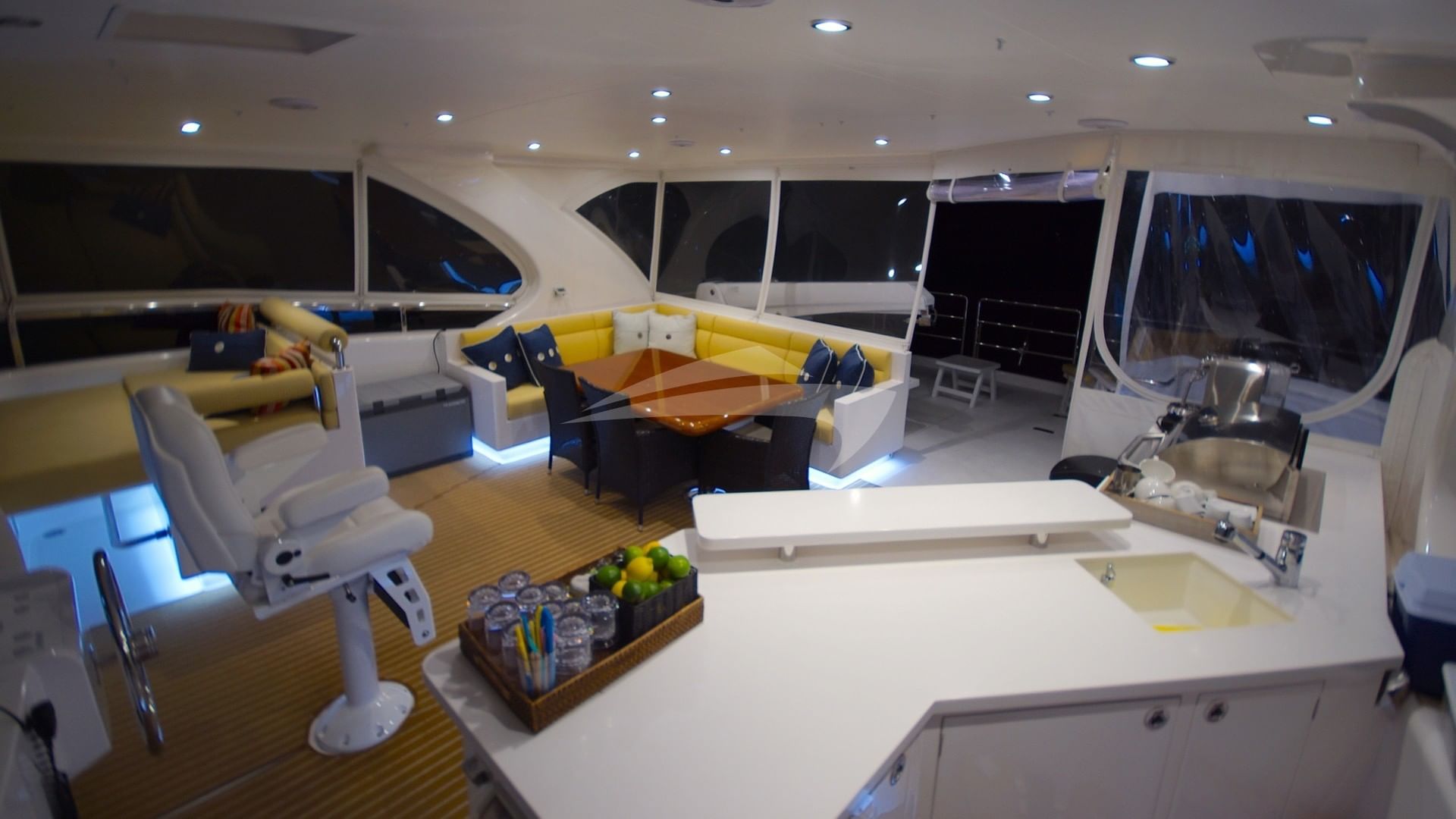 The SEA BOSS flybridge by night