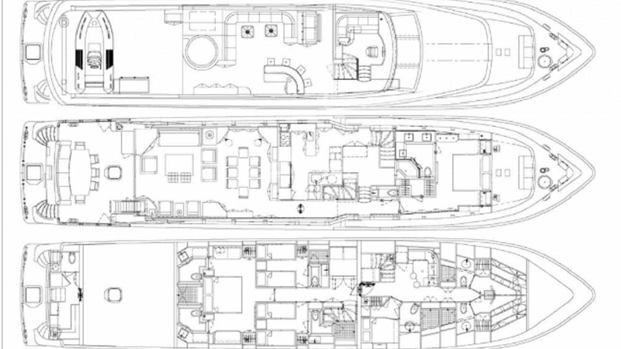 Luxury charter yacht layout diagram for CYNDERELLA