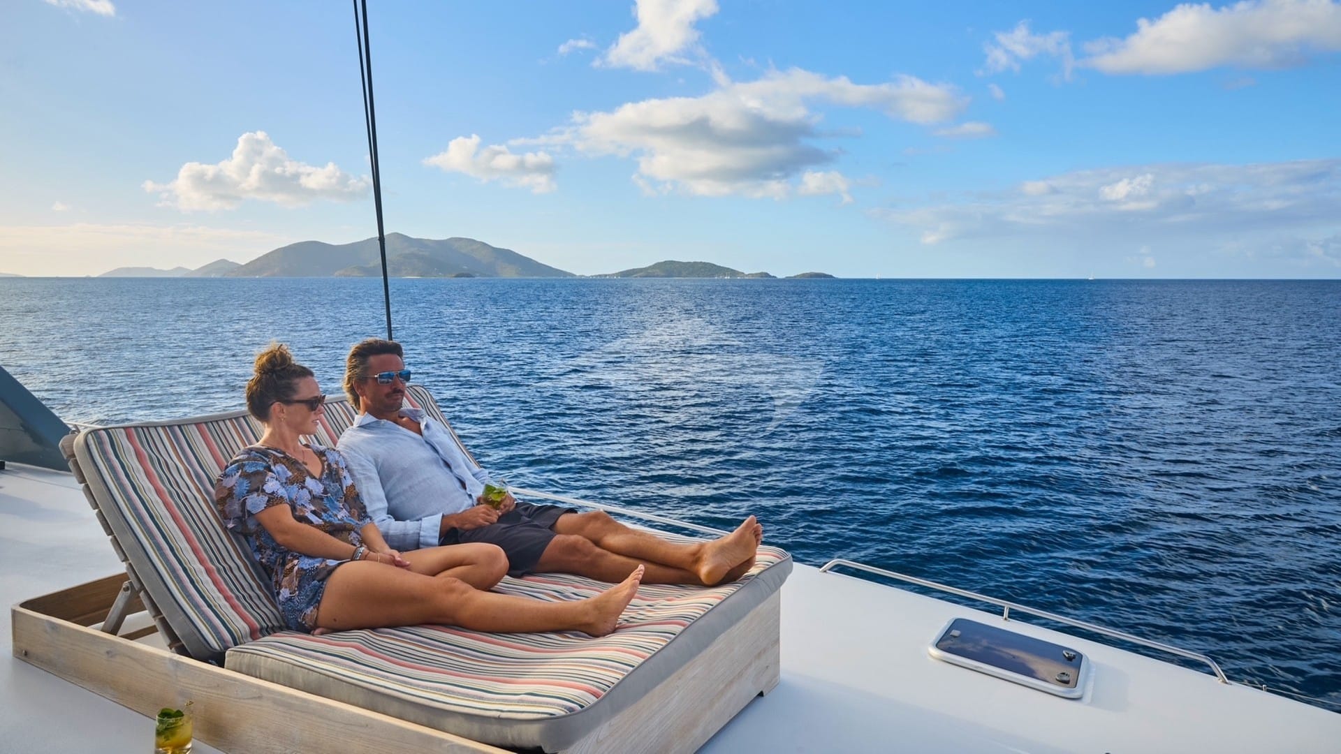 Sun loungers on the flybridge.