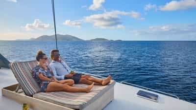 Sun loungers on the flybridge.