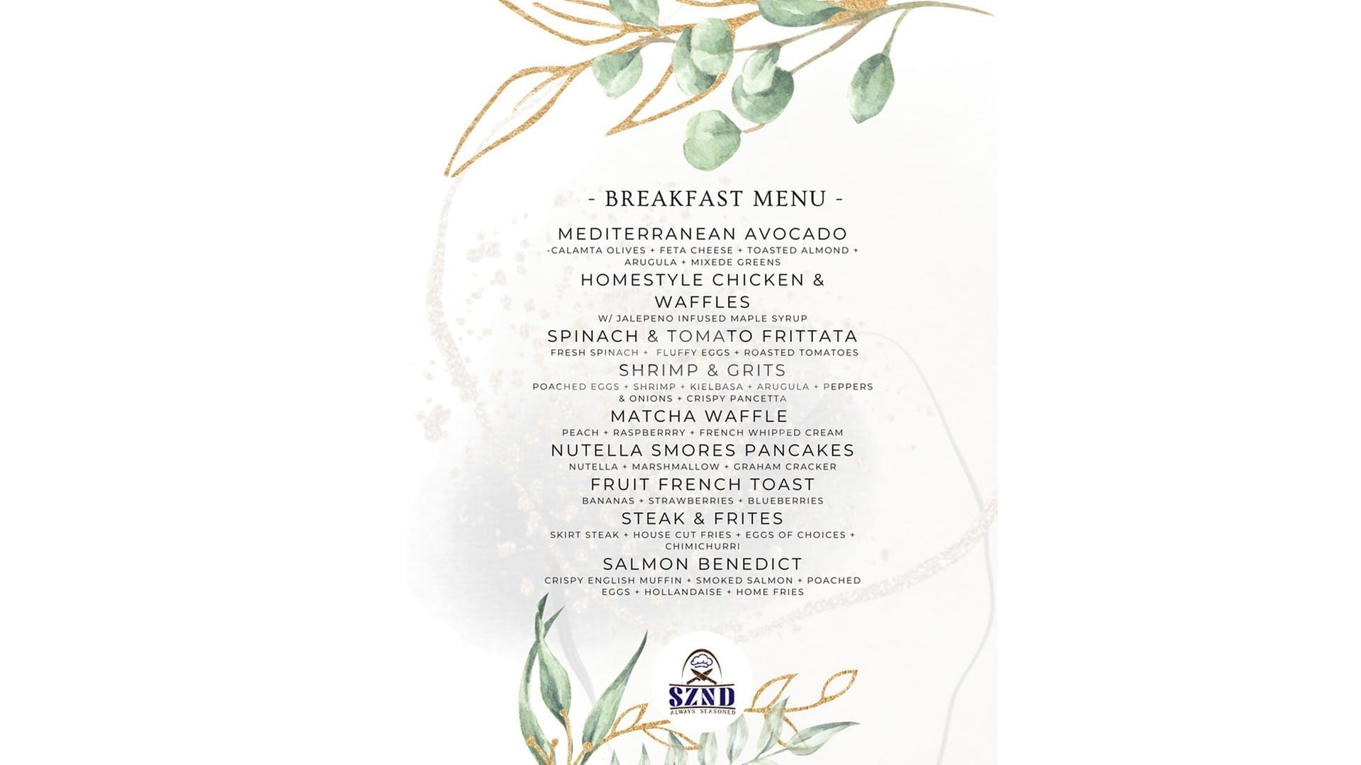 Sample Breakfast Menu