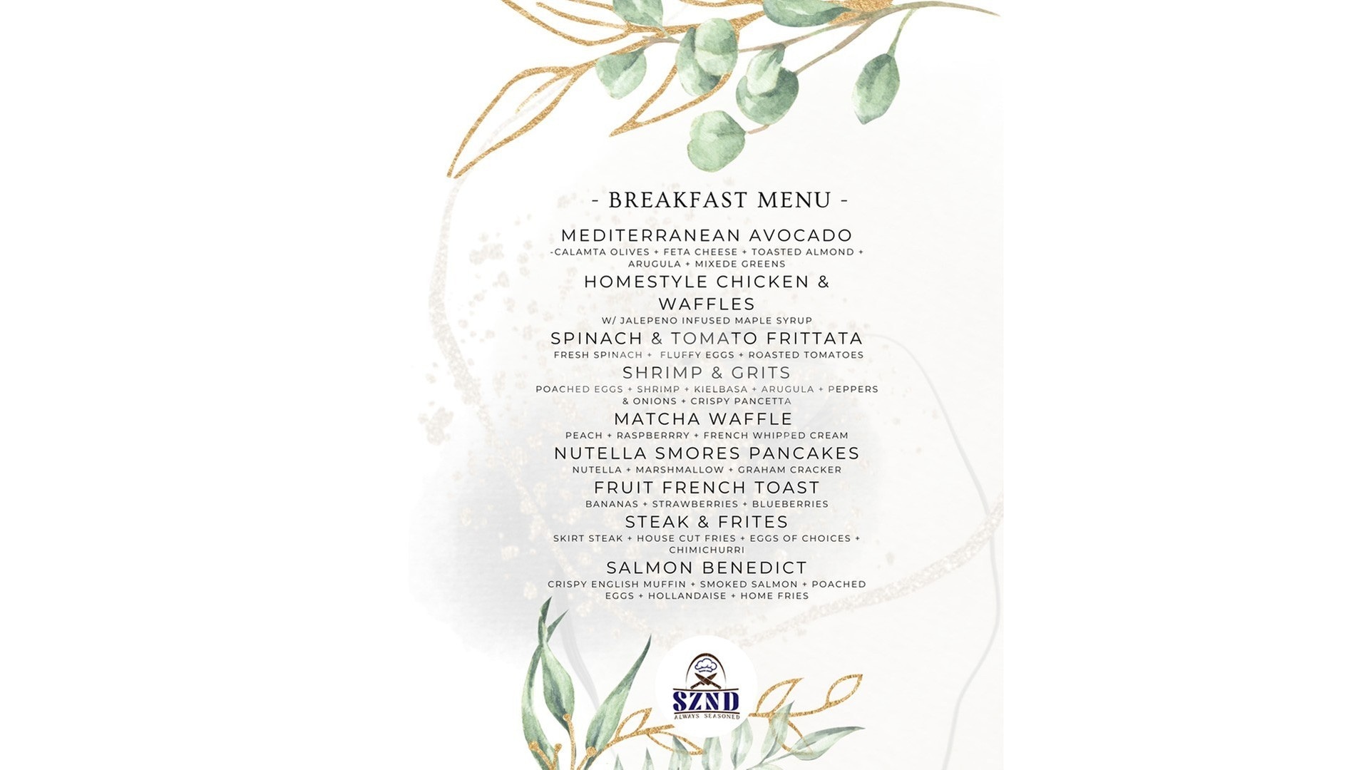 Sample Breakfast Menu