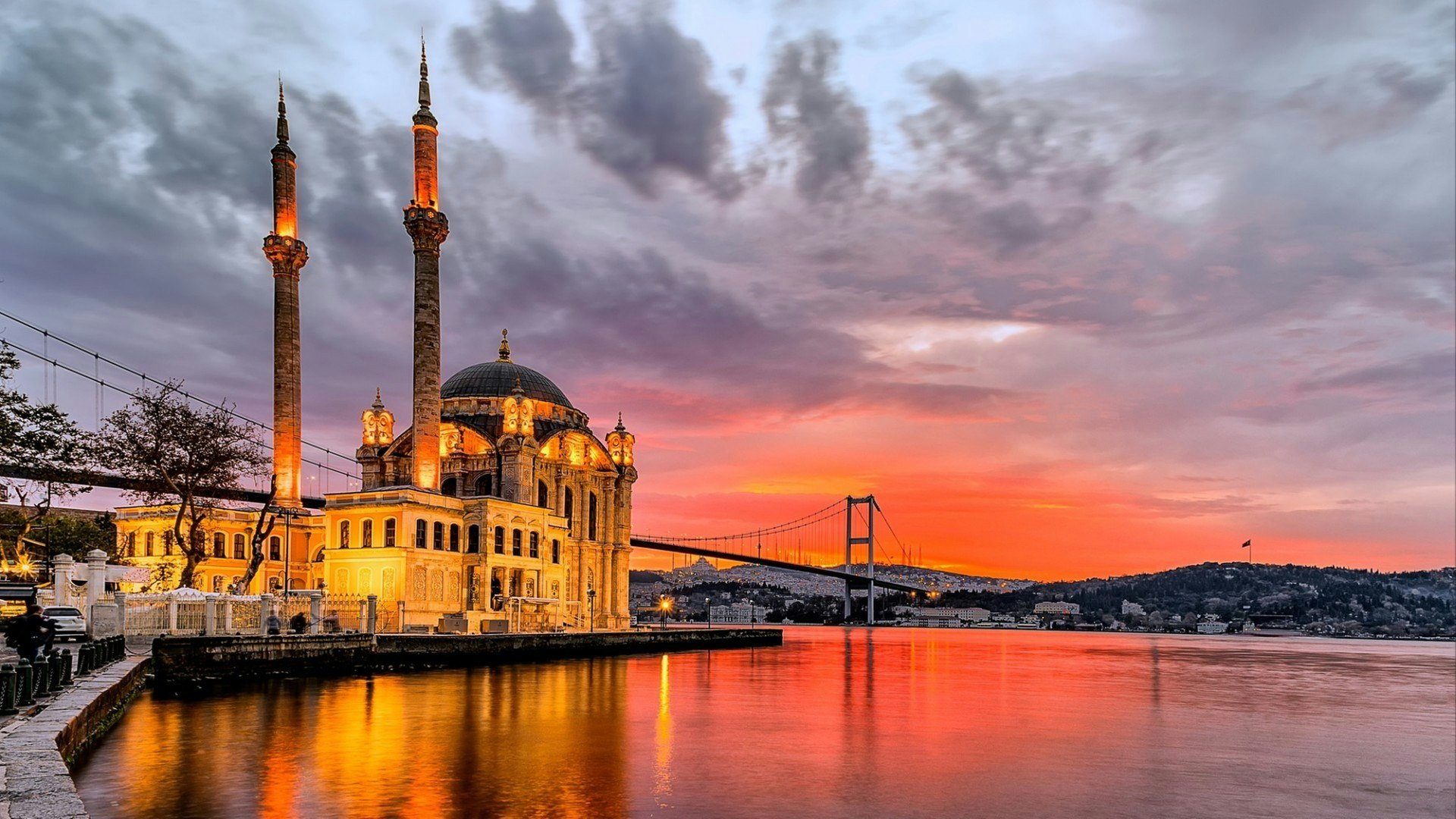 amazing sunrise at ortakoy mosque in istanbul, turke