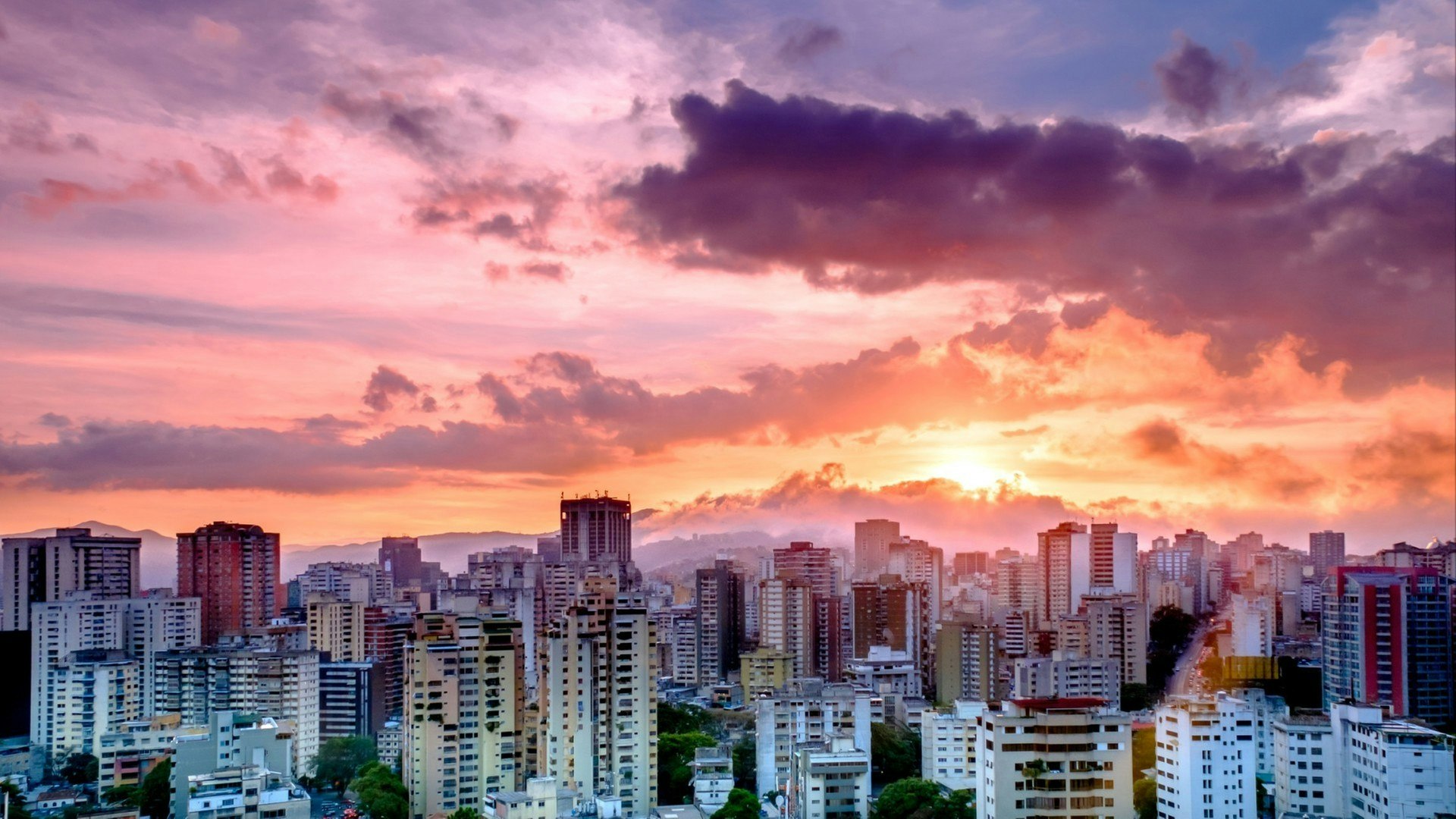 Colorful Sunset over the City, Caracas, Venezuela