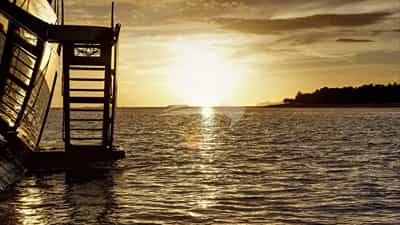 Side steps and platform at sunset