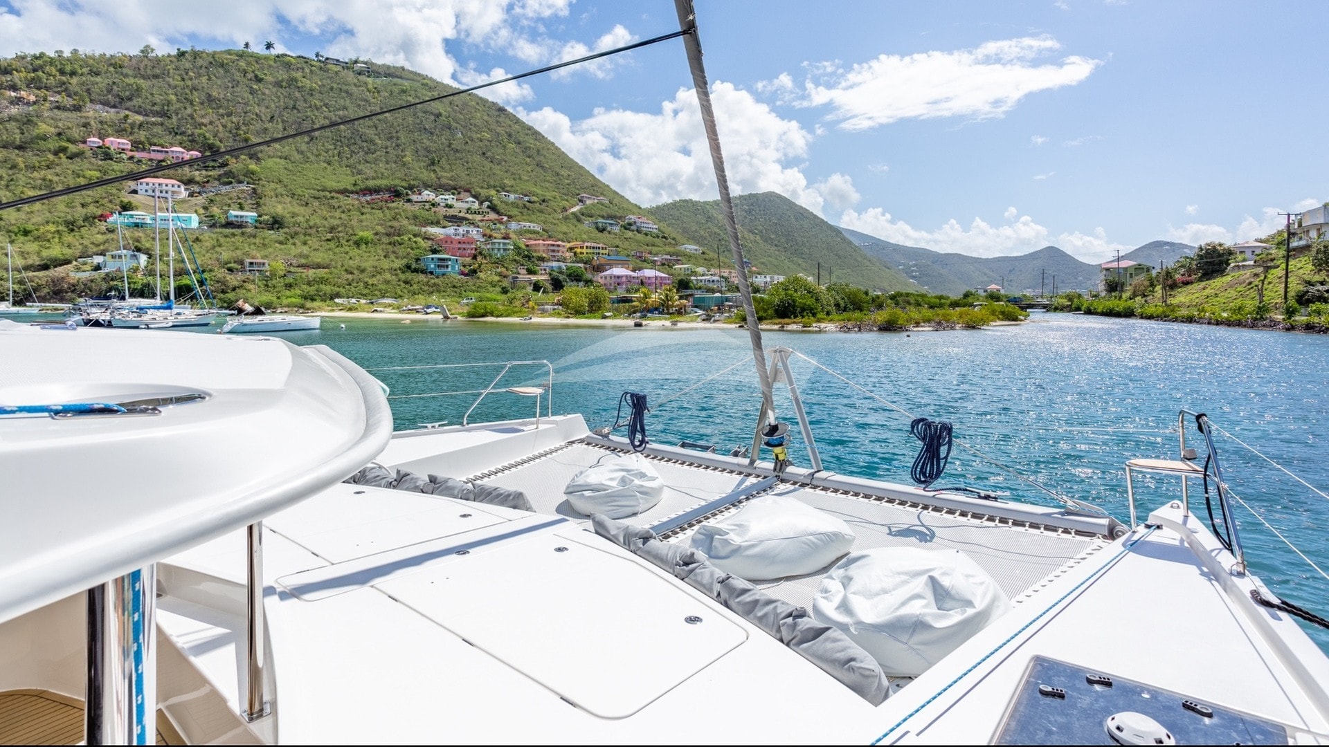 Foredeck, with the trampolines & beanbag loungers