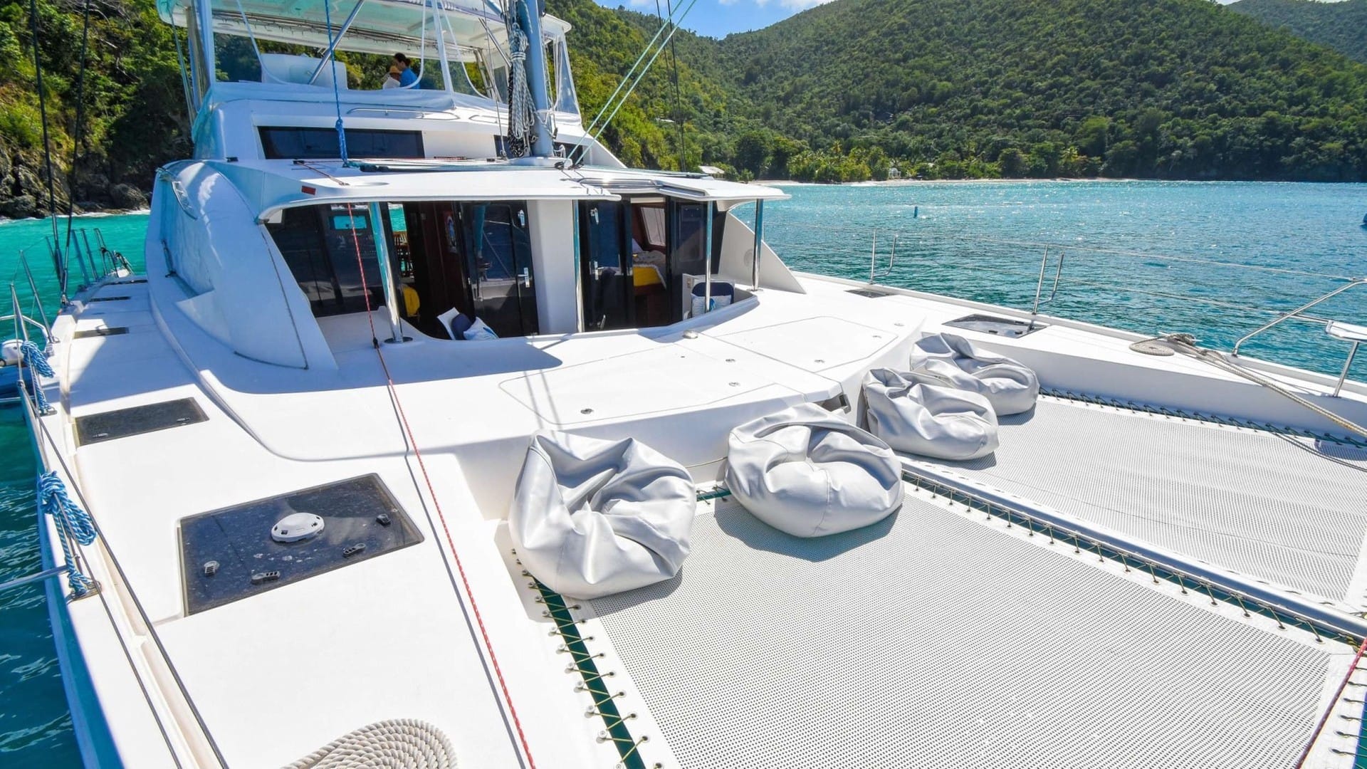Foredeck, bean bags, and forward cockpit