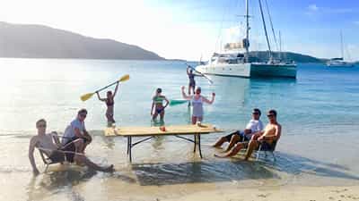 Setting up on Prickly Pear beach