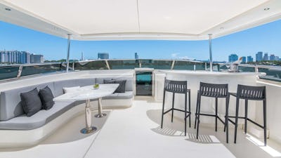 Flybridge Bow area with Table Seating and Bat