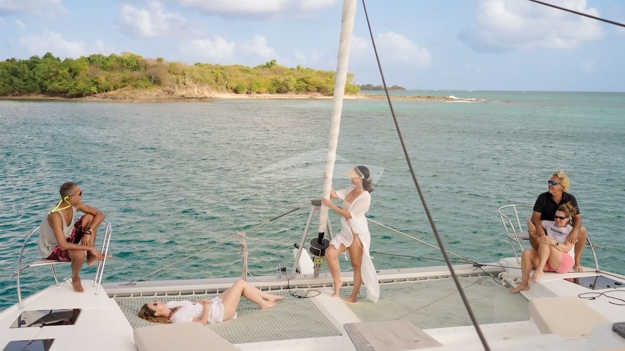Guests relaxing on trampoline