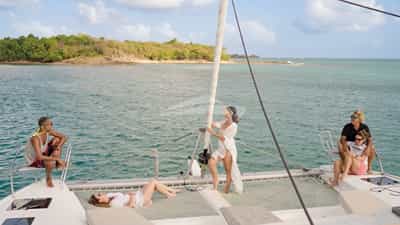 Guests relaxing on trampoline