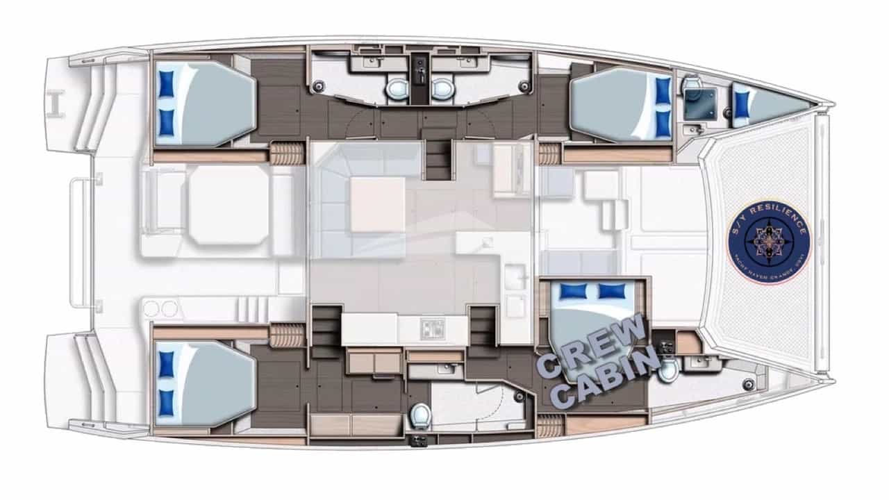 Luxury charter yacht layout diagram for RESILIENCE