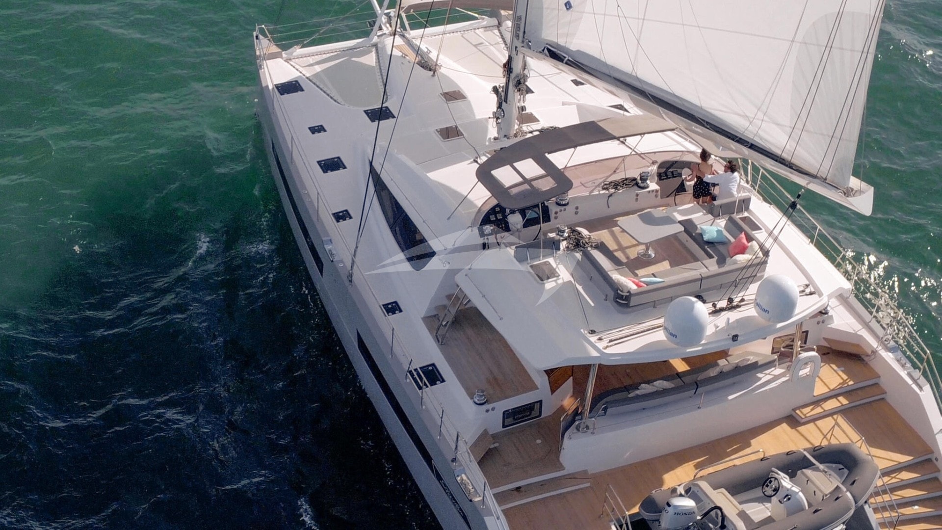 Segundo Viento from above, with the flybridge