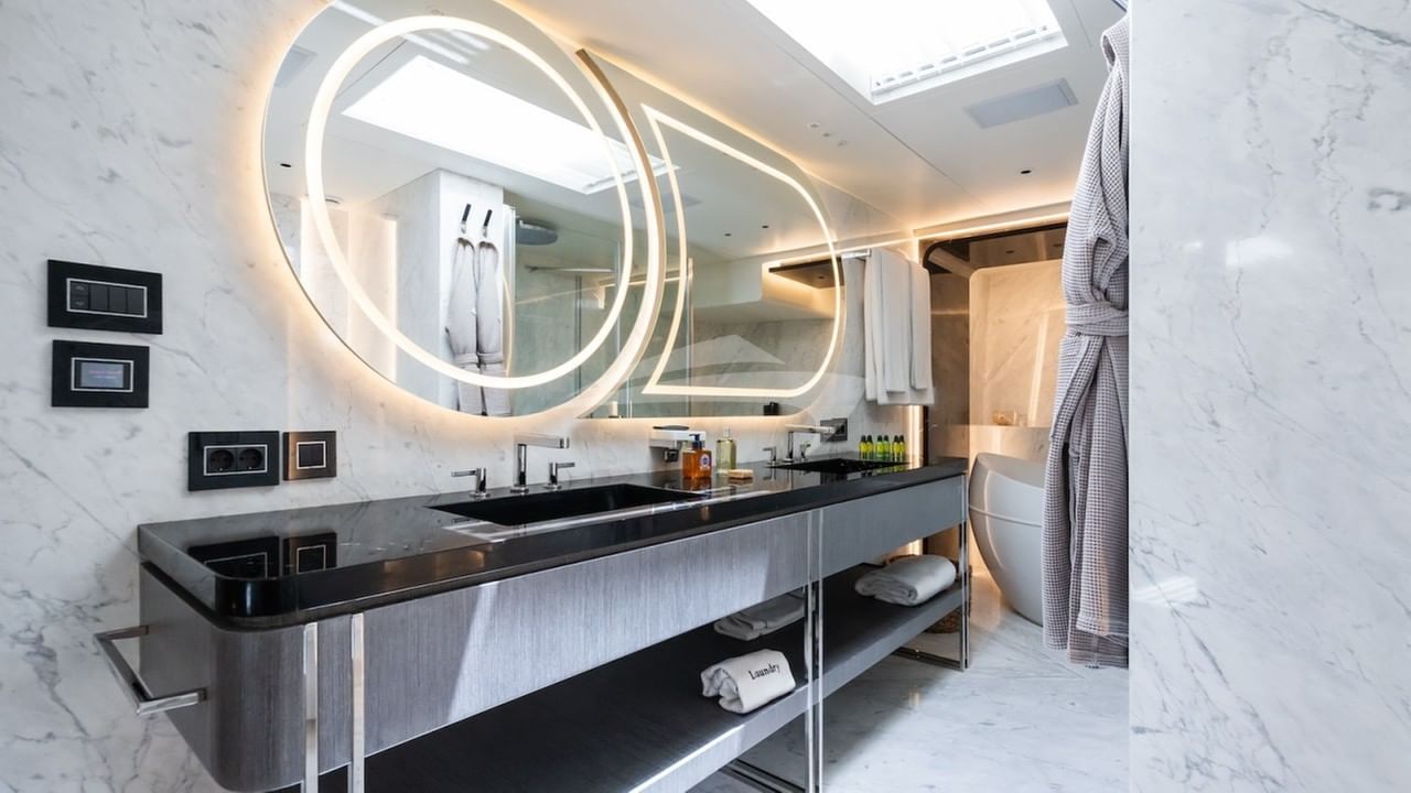 Master stateroom is en suite with shower and bath