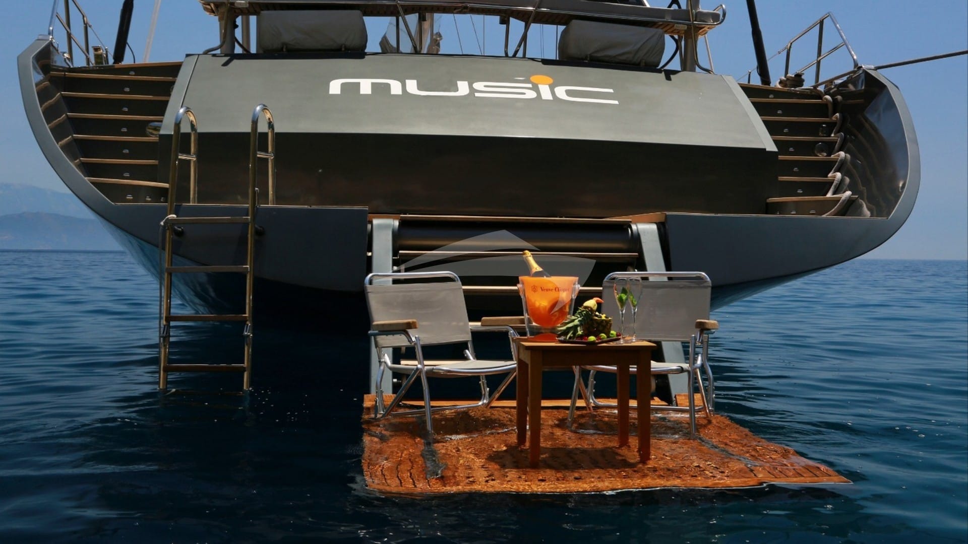 Swim platform seating and champagne