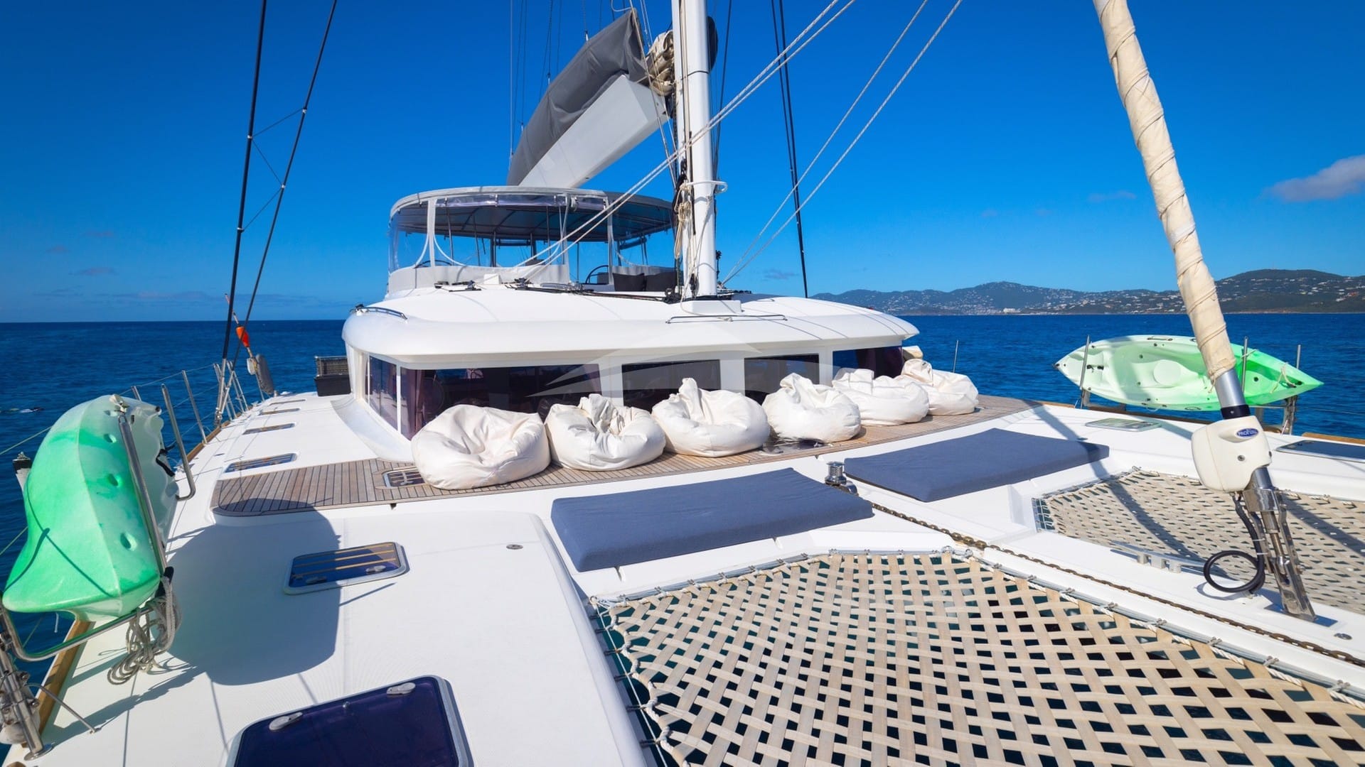 Foredeck, with beanbag chairs and the tramps