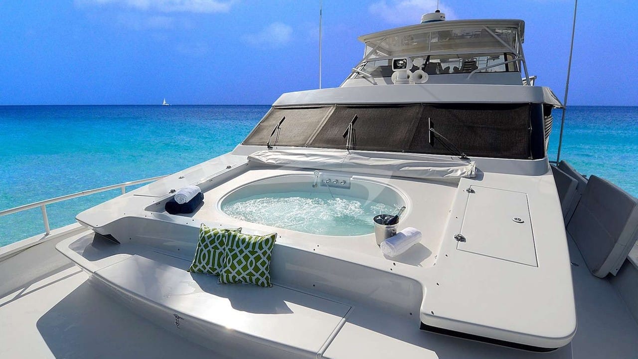 Front Deck/Bow has large sunpad and hidden sunken jacuzzi