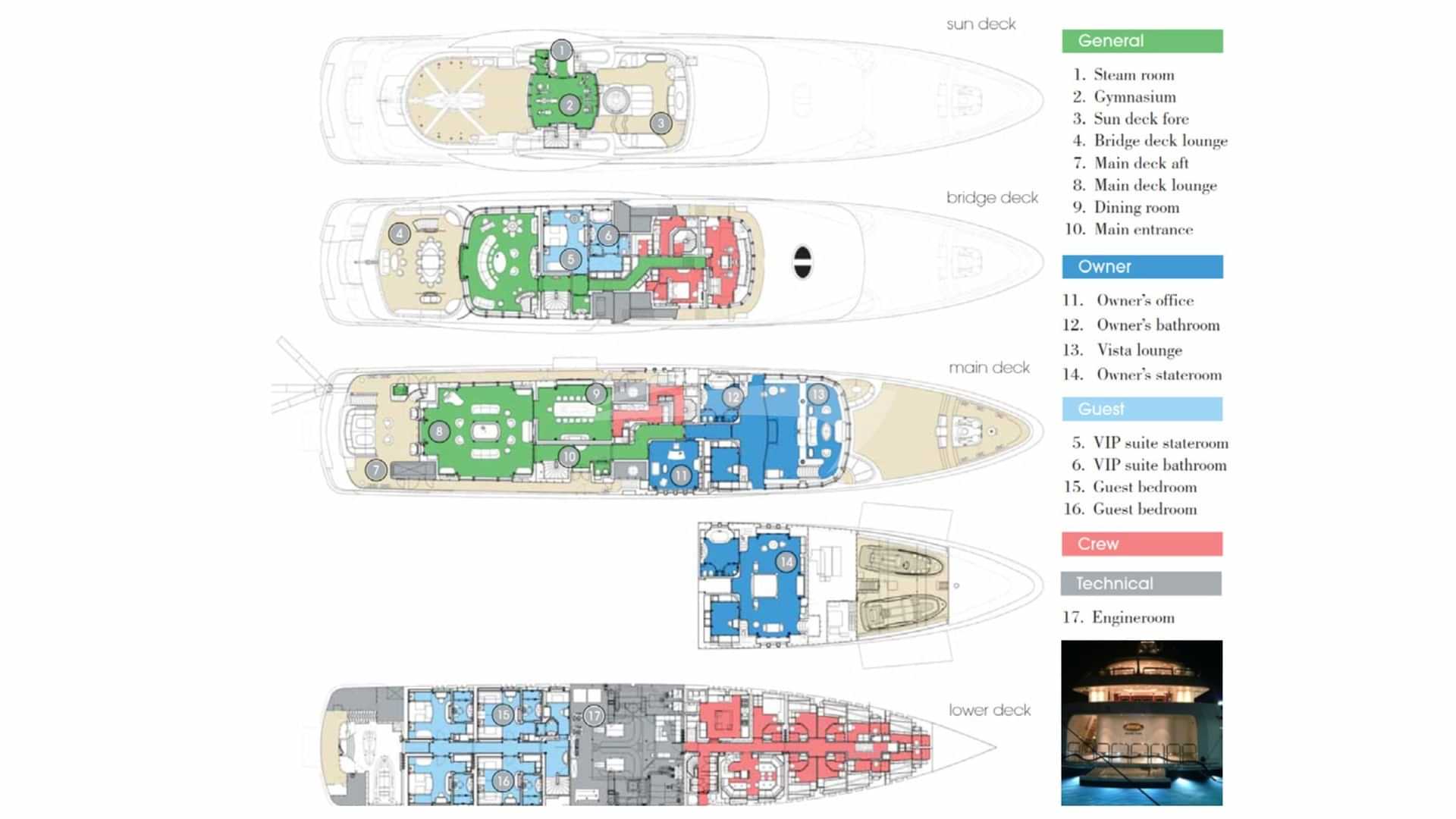 Luxury charter yacht layout diagram for FIREBIRD