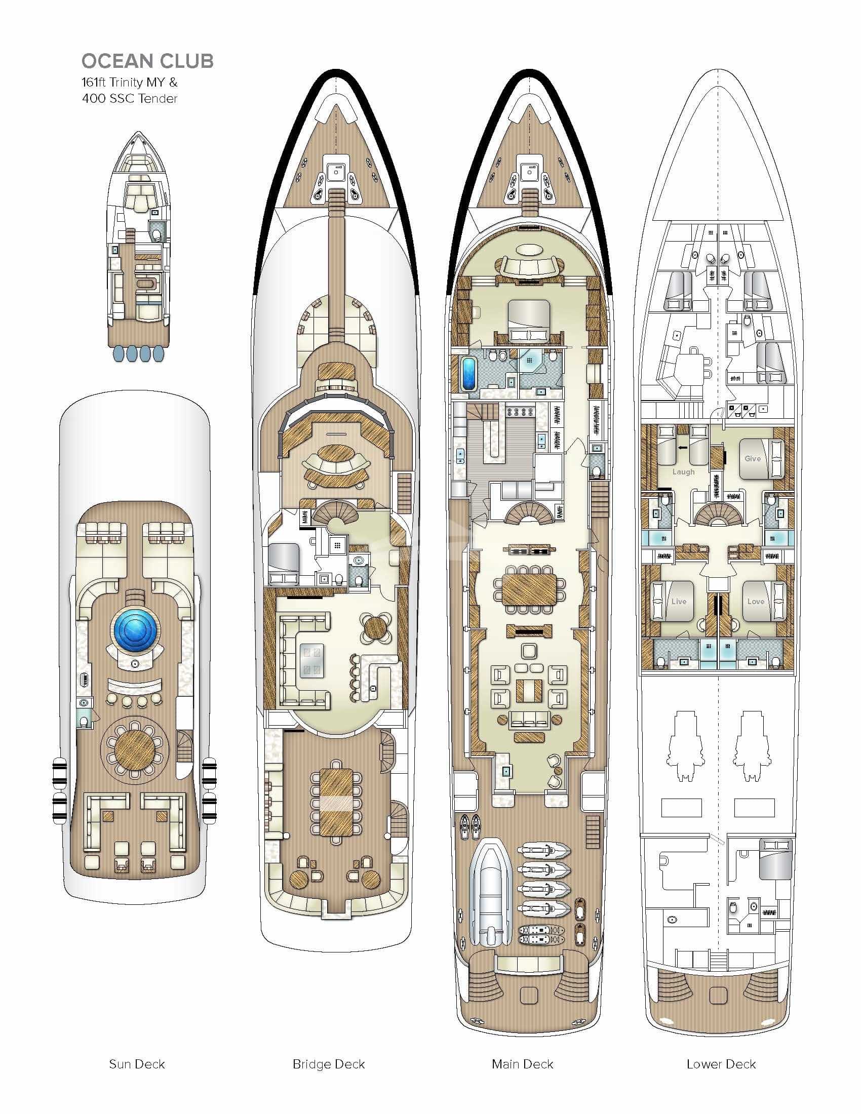 Luxury charter yacht layout diagram for OCEAN CLUB