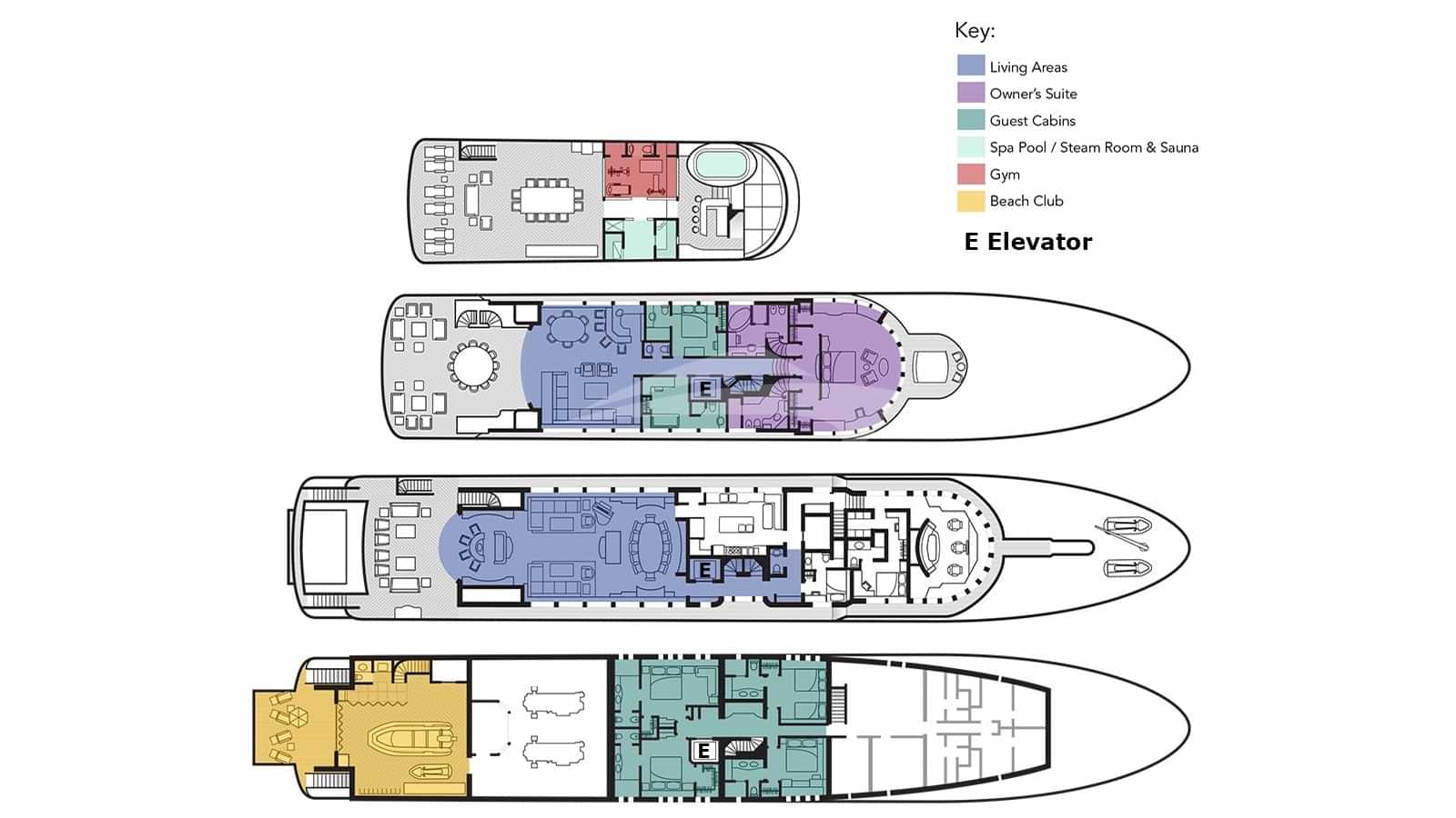 Luxury charter yacht layout diagram for IRON BLONDE
