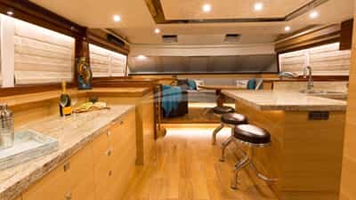 Looking forward, the galley & saloon