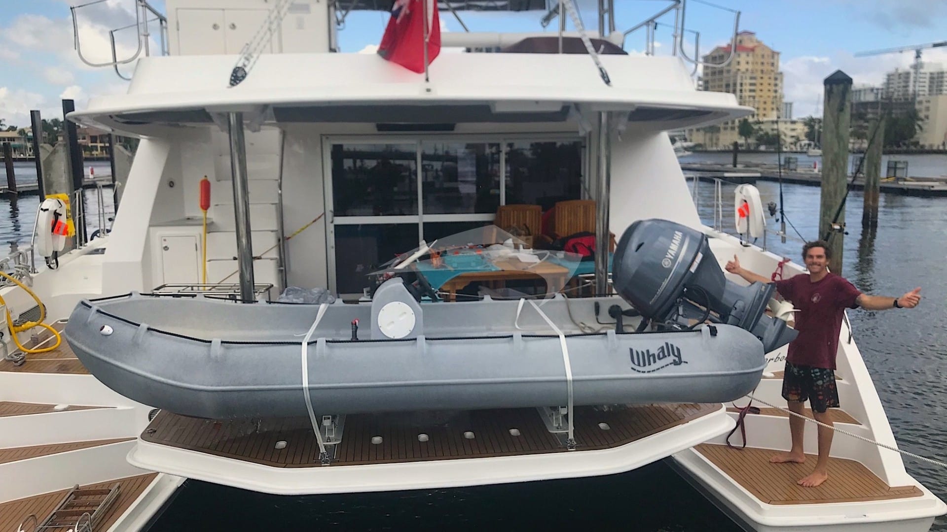 Tender on the hydraulic lift deck