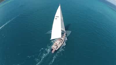Aerial shot of Cap II under sail