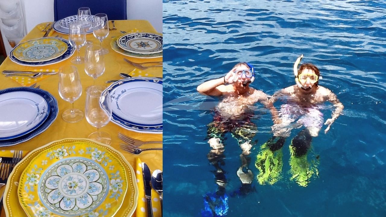 Table setting and happy snorkelers