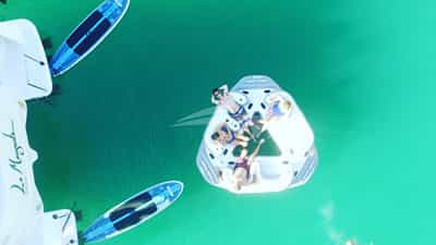 Boat drone footage of some water sports activities