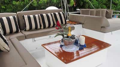 The view from the flybridge lounging area