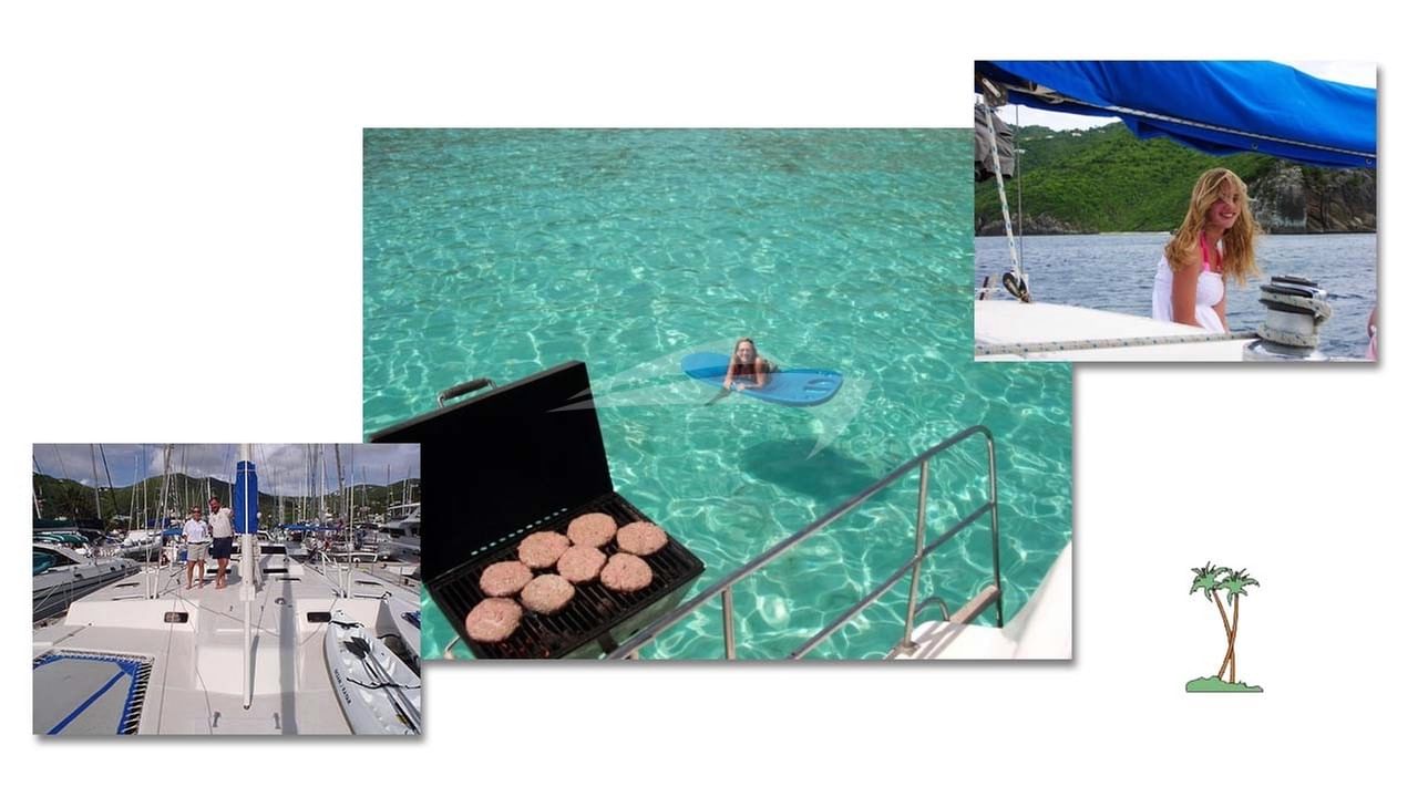 BBQing on the stern rail - Cheeseburgers in Paradi