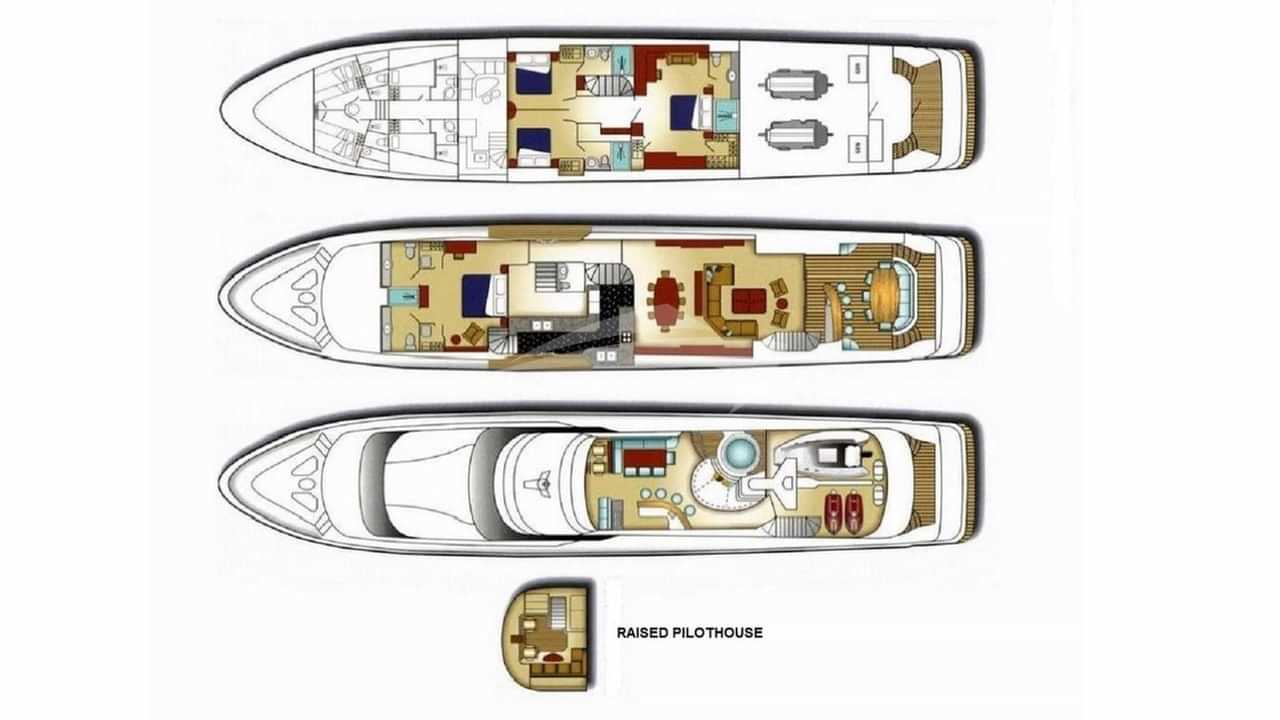Luxury charter yacht layout diagram for TEMPTATION