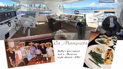 The flybridge and a guest theme party