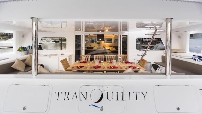 Broad expanse of Tranquility's aft seating area