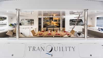Broad expanse of Tranquility's aft seating area