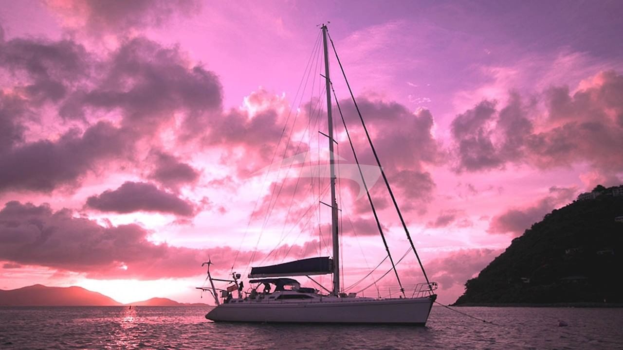 Scorpio in the sunset at Leverick Bay, BVI