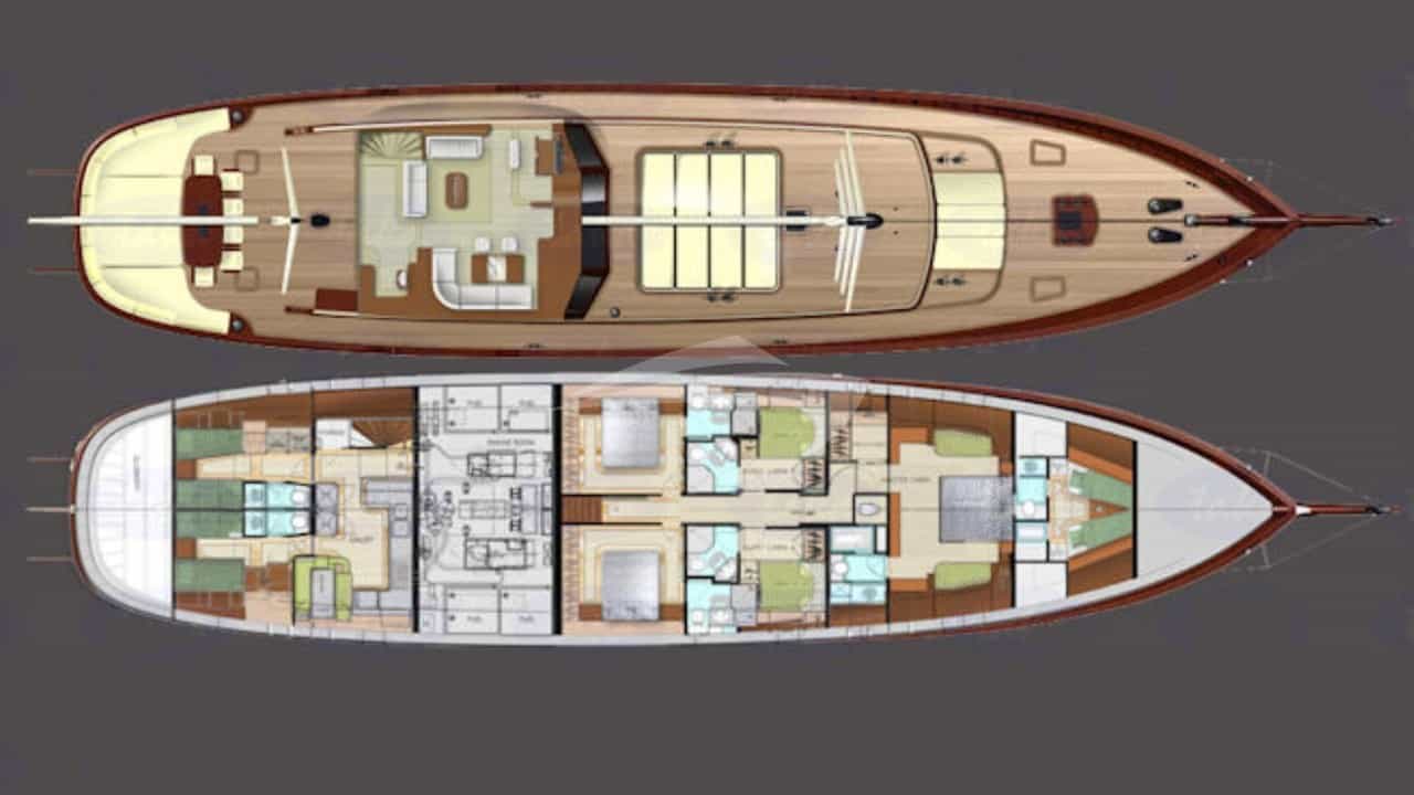 Luxury charter yacht layout diagram for ZELDA