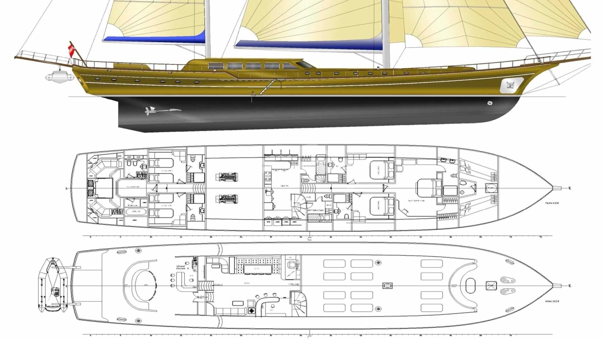 Luxury charter yacht layout diagram for LA BELLA VITA
