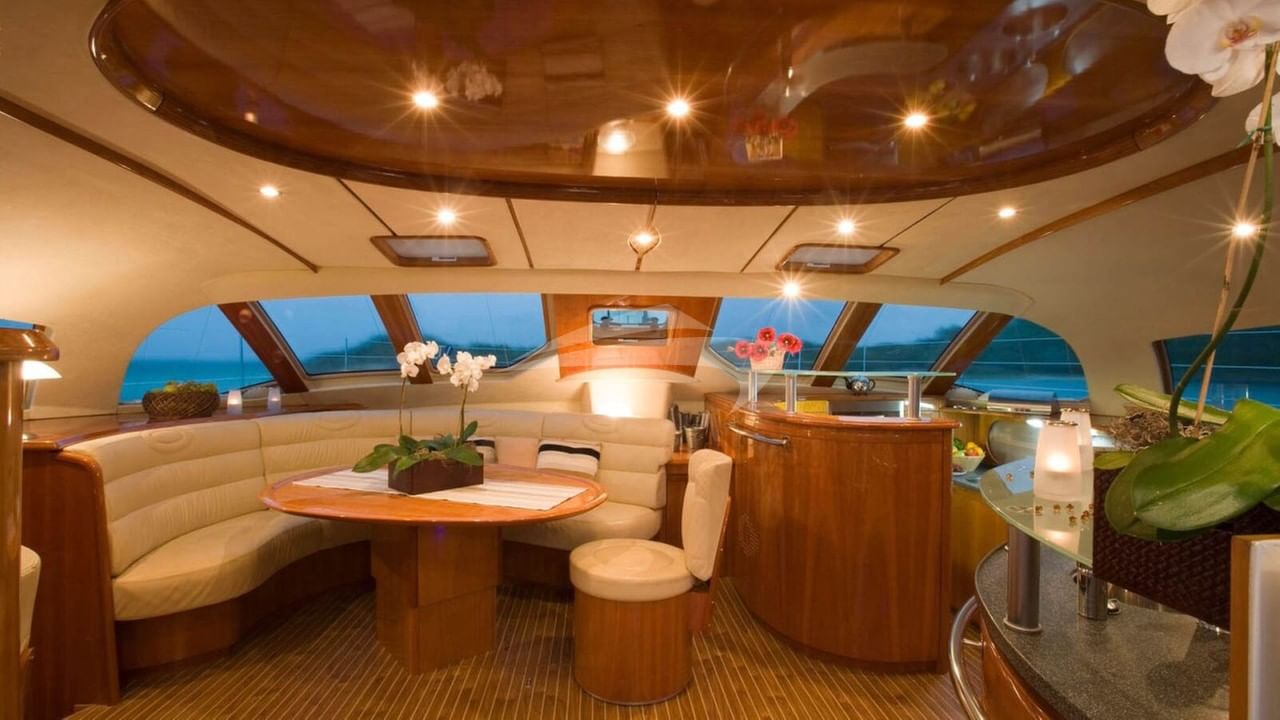 The spacious saloon aboard Kestrel