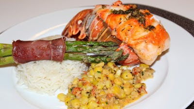 Grilled Lobster Tails with Corn Maque Choux