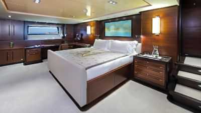 Full beam master stateroom on lower deck