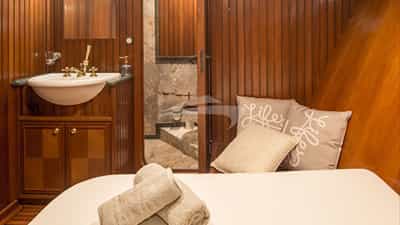 guest cabin and bathroom