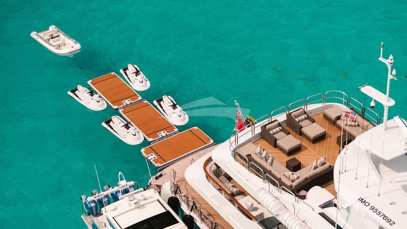 Ocean Club Aerial view of Sun Deck Aft Lounge and toys - Photo Credit Ocean Air Media