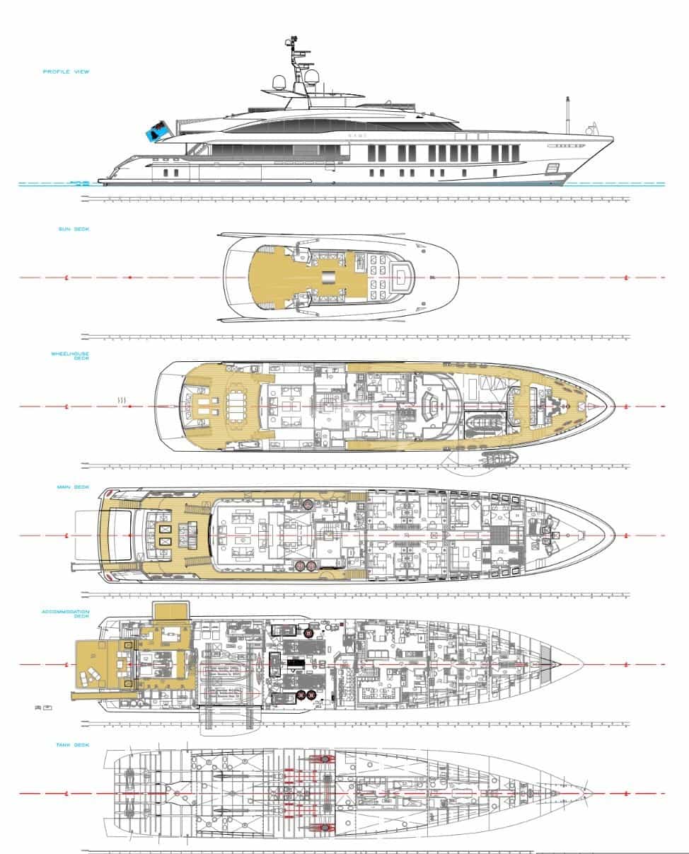 Luxury charter yacht layout diagram for SAMURAI